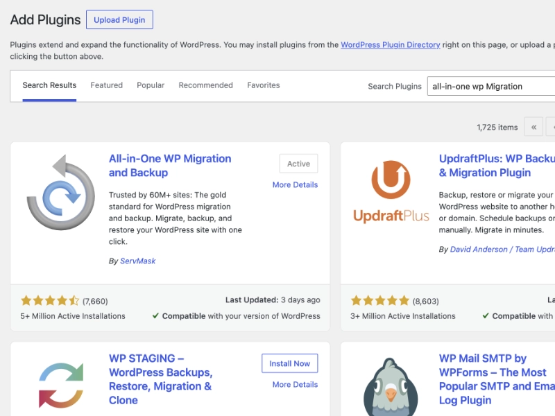 All-in-One Migration WordPress plugin